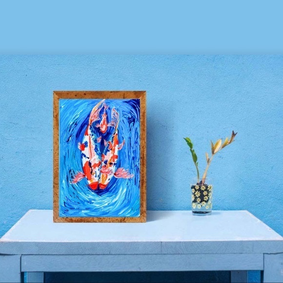 Painting of 3 Koi Fish Original Art Acrylic Painting Canvas Pisces Artwork Wall - Picture 8 of 11